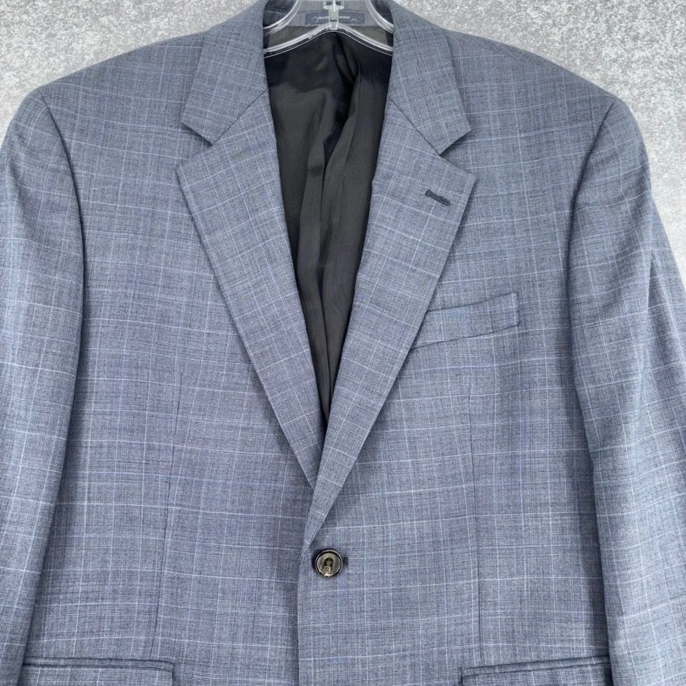 Ralph Lauren Mens 40S Blue Grey Glen Plaid 100% Wool 2 Button Blazer Sport Coat